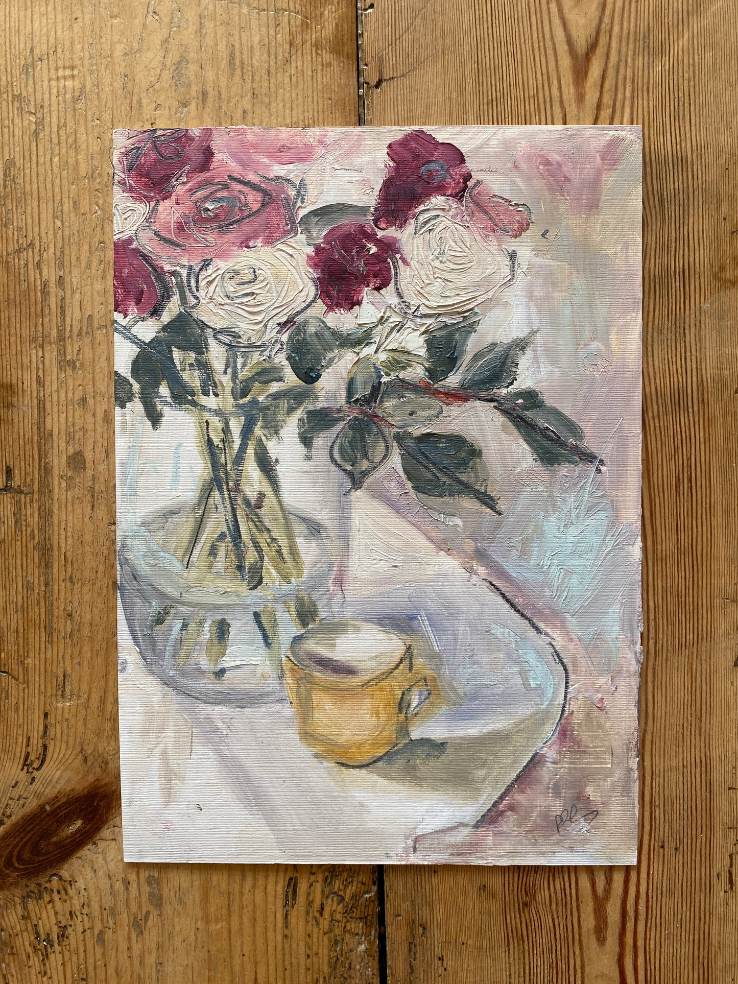 'roses in a vase' original oil painting