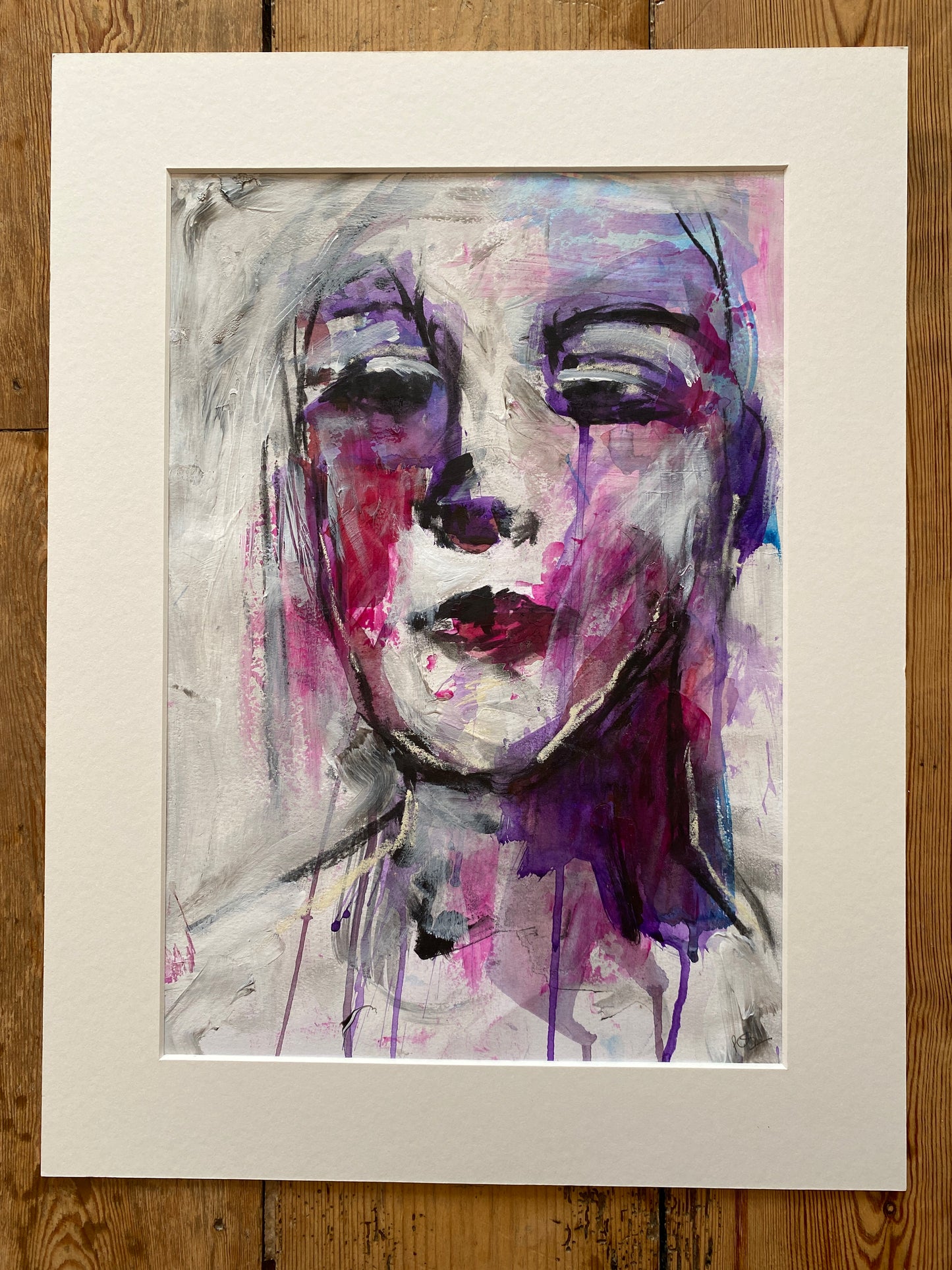 'the gaze I' mounted original mixed media painting