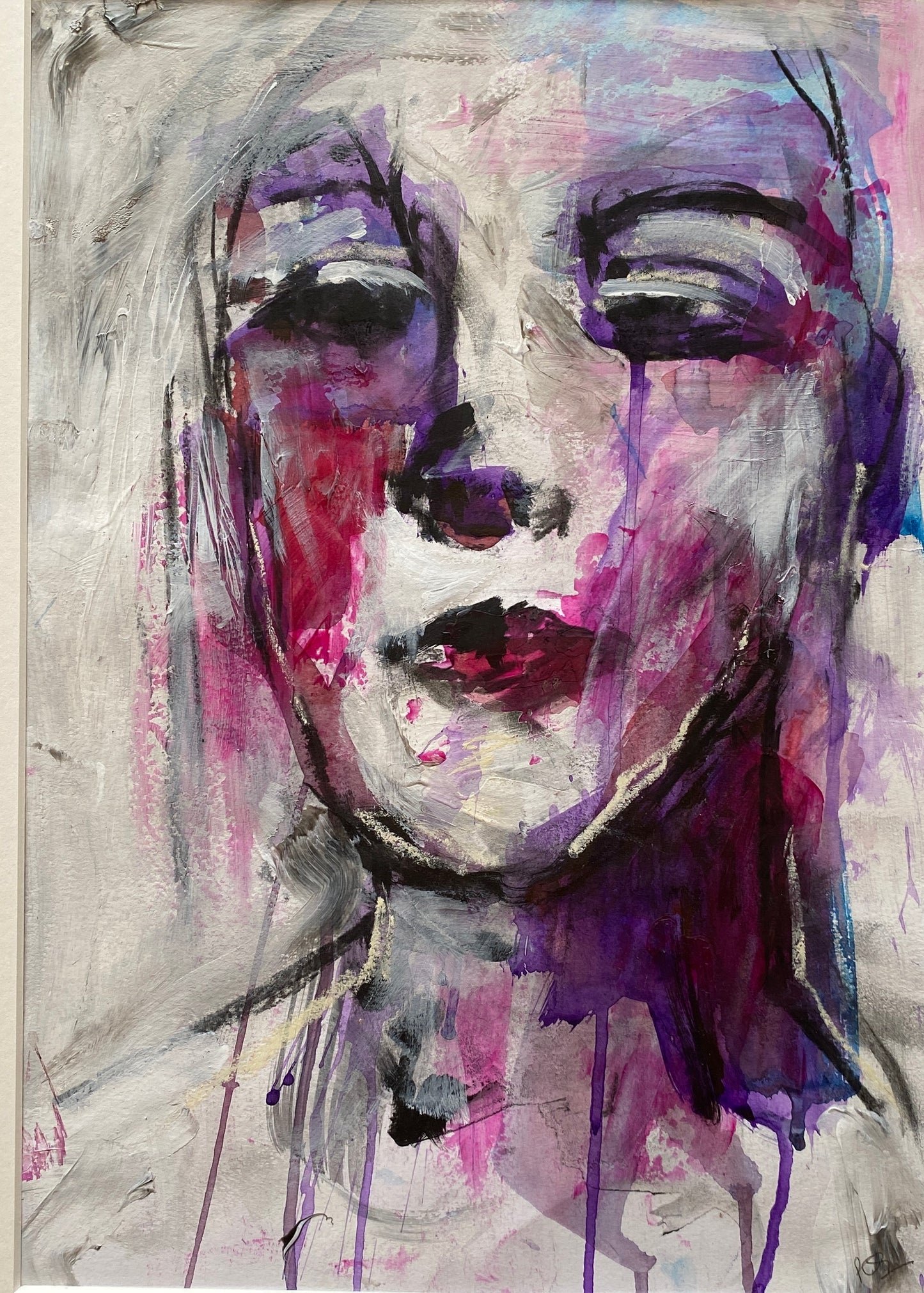 'the gaze I' mounted original mixed media painting