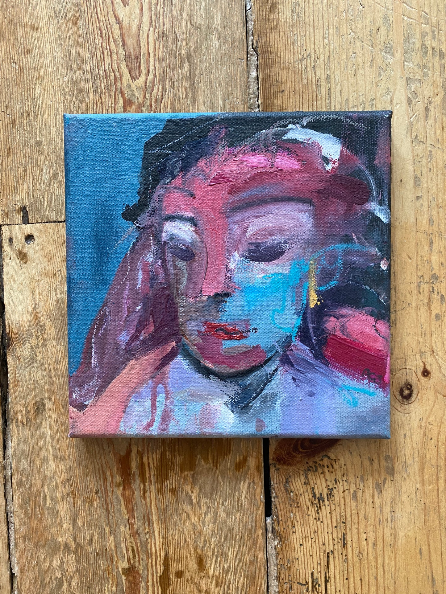 'pensive' oil and mixed media original