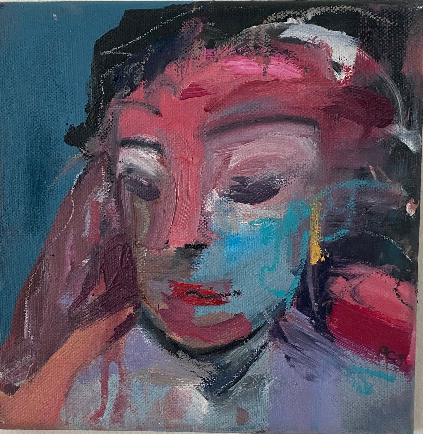 'pensive' oil and mixed media original