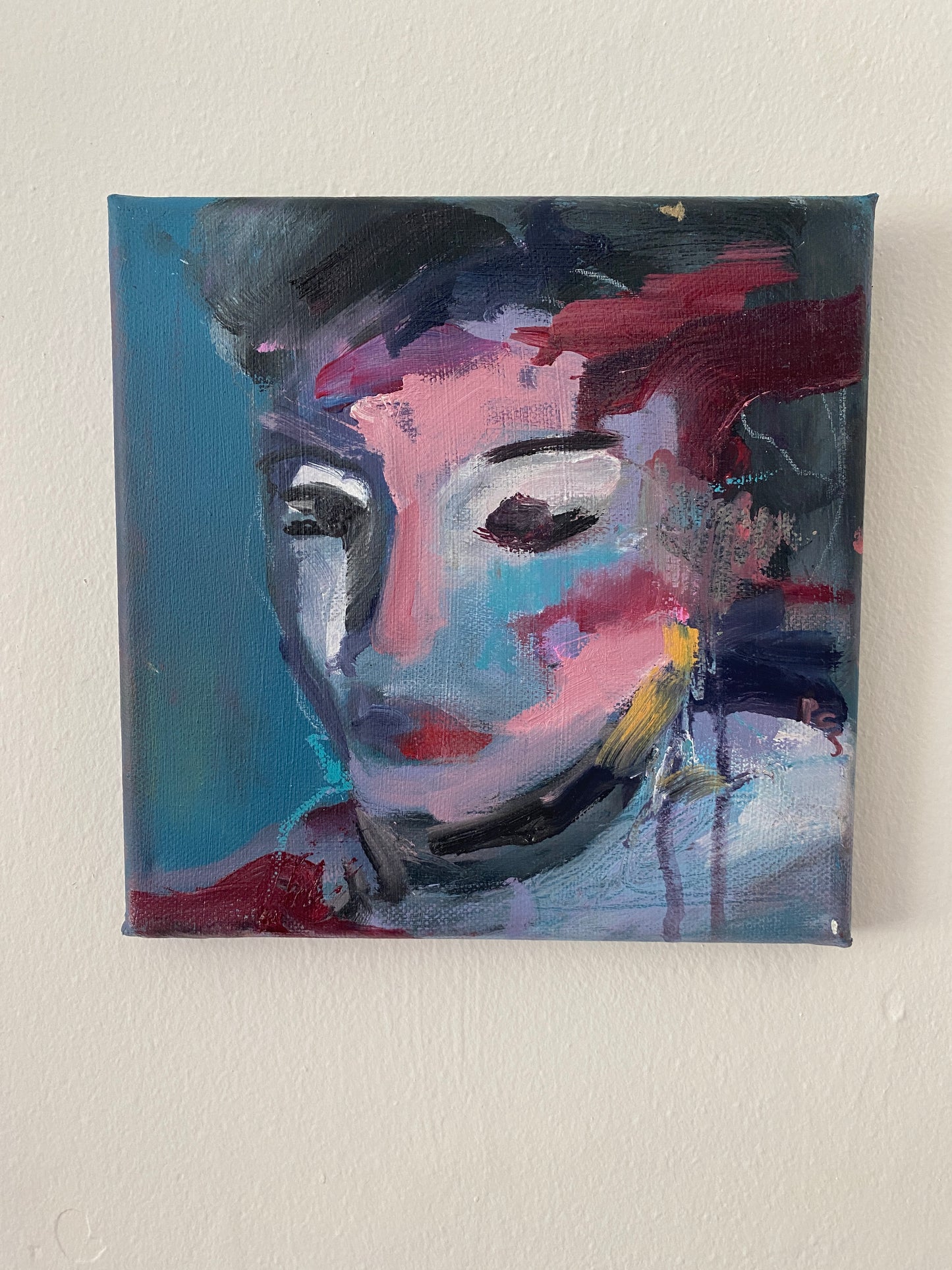 'turquoise cheek' oil and mixed media original