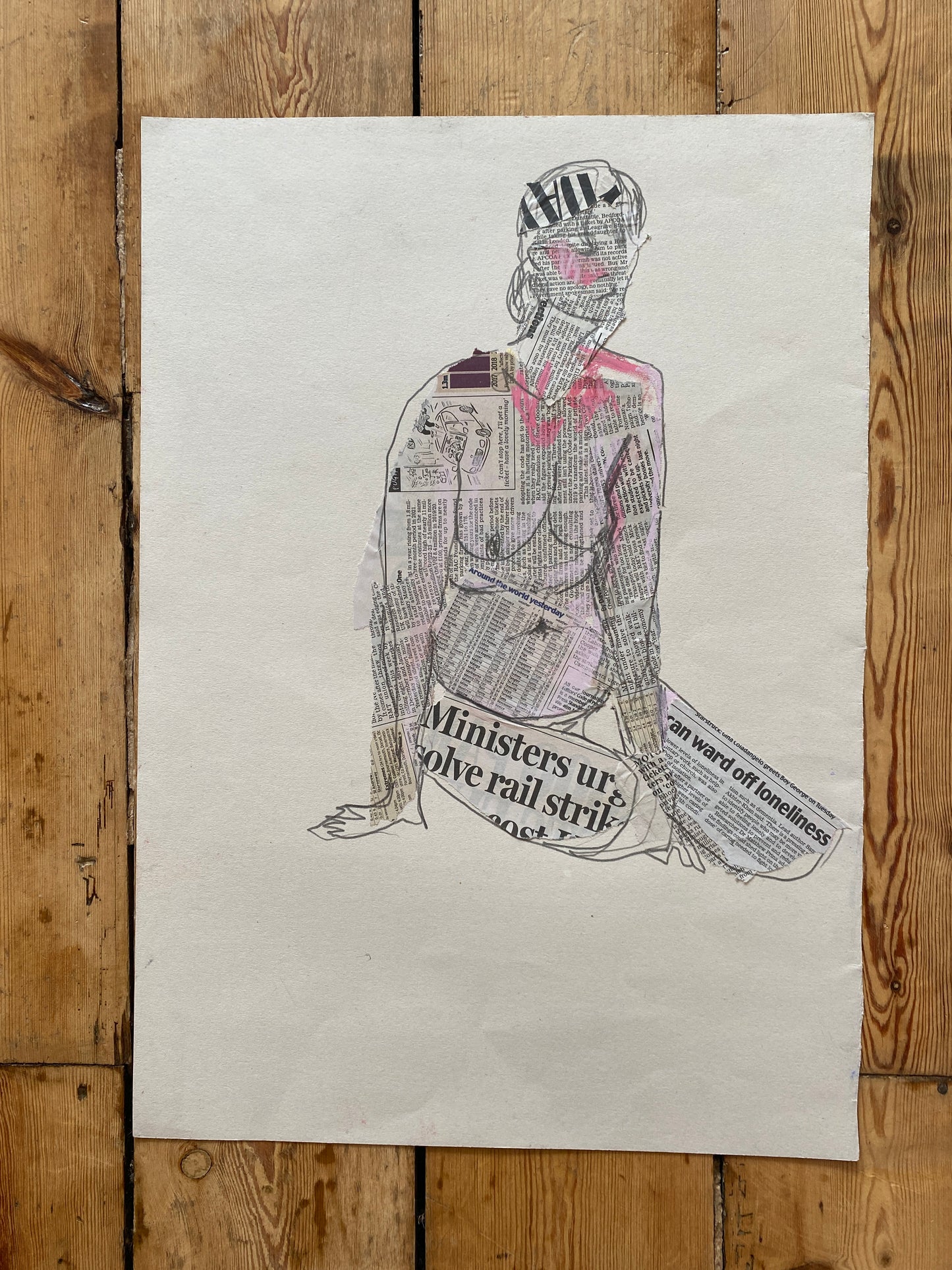 'loneliness' mixed media drawing