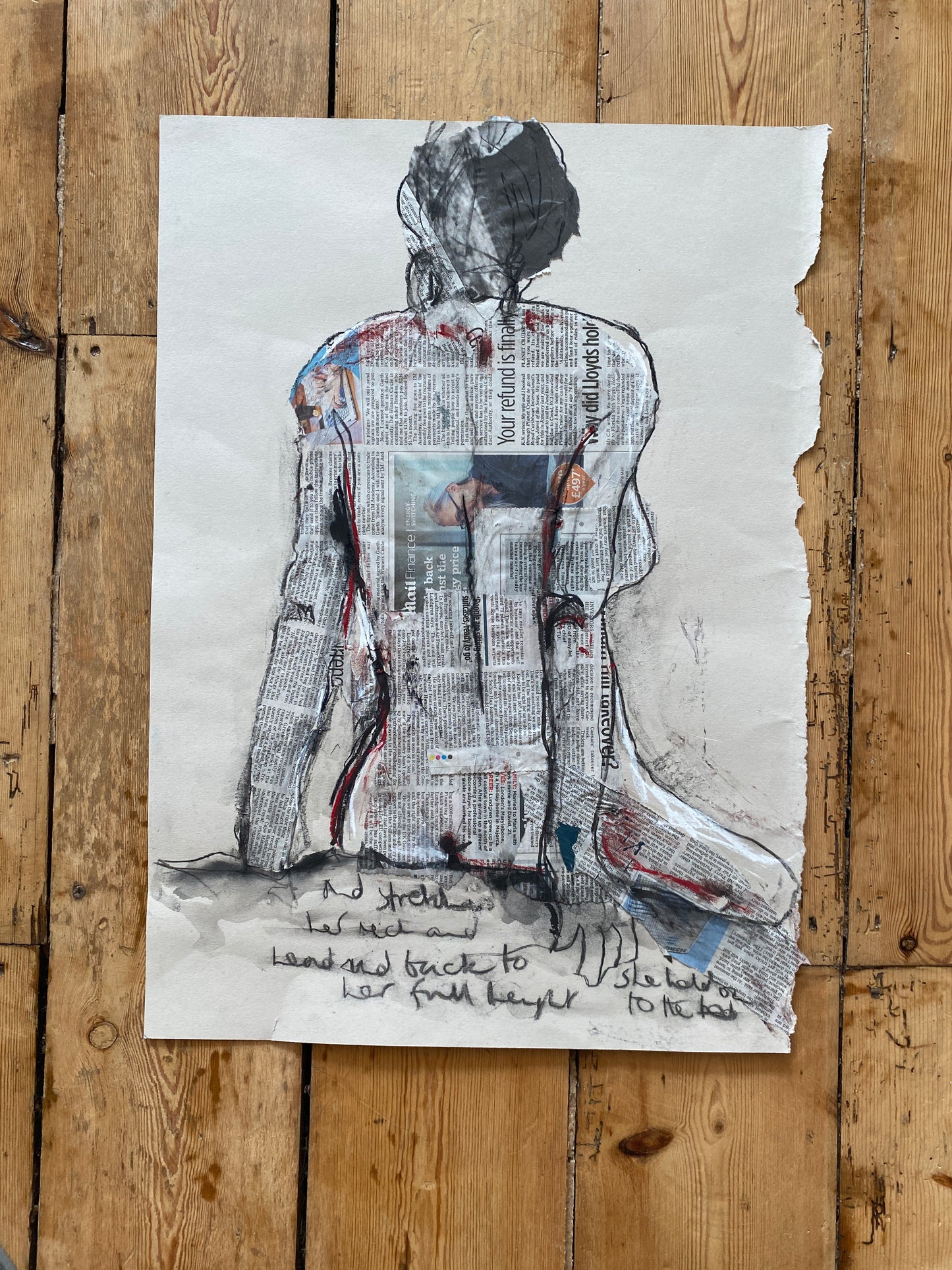 'stretching her neck' mixed media drawing on paper