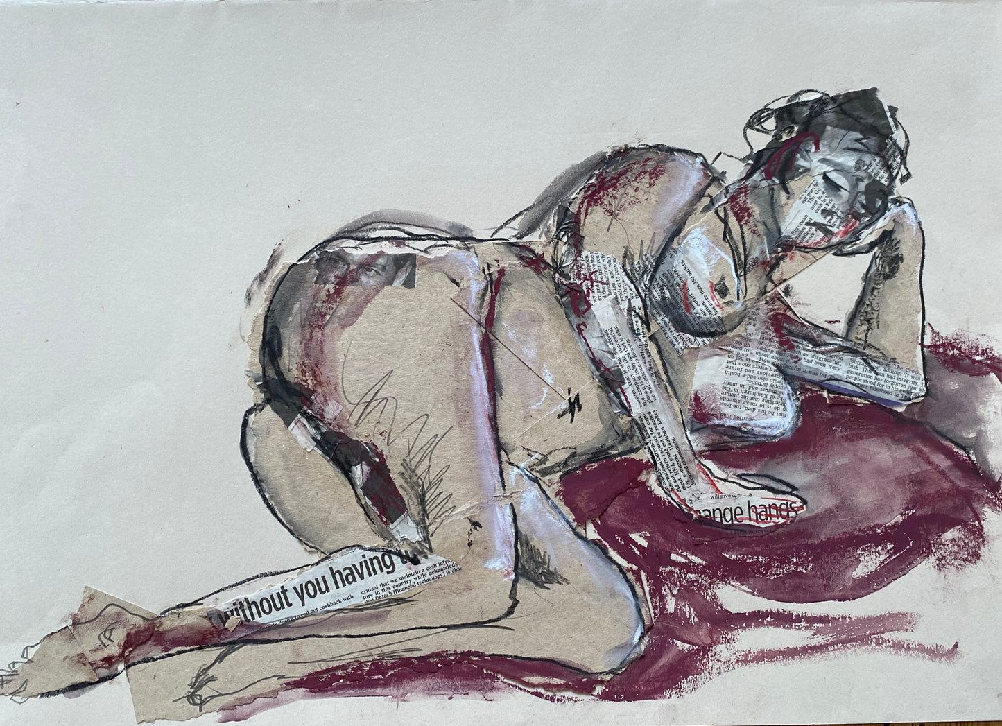 'without you' mixed media drawing