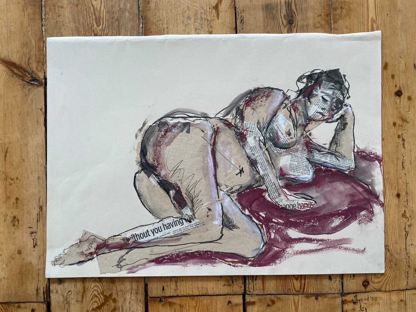 'without you' mixed media drawing