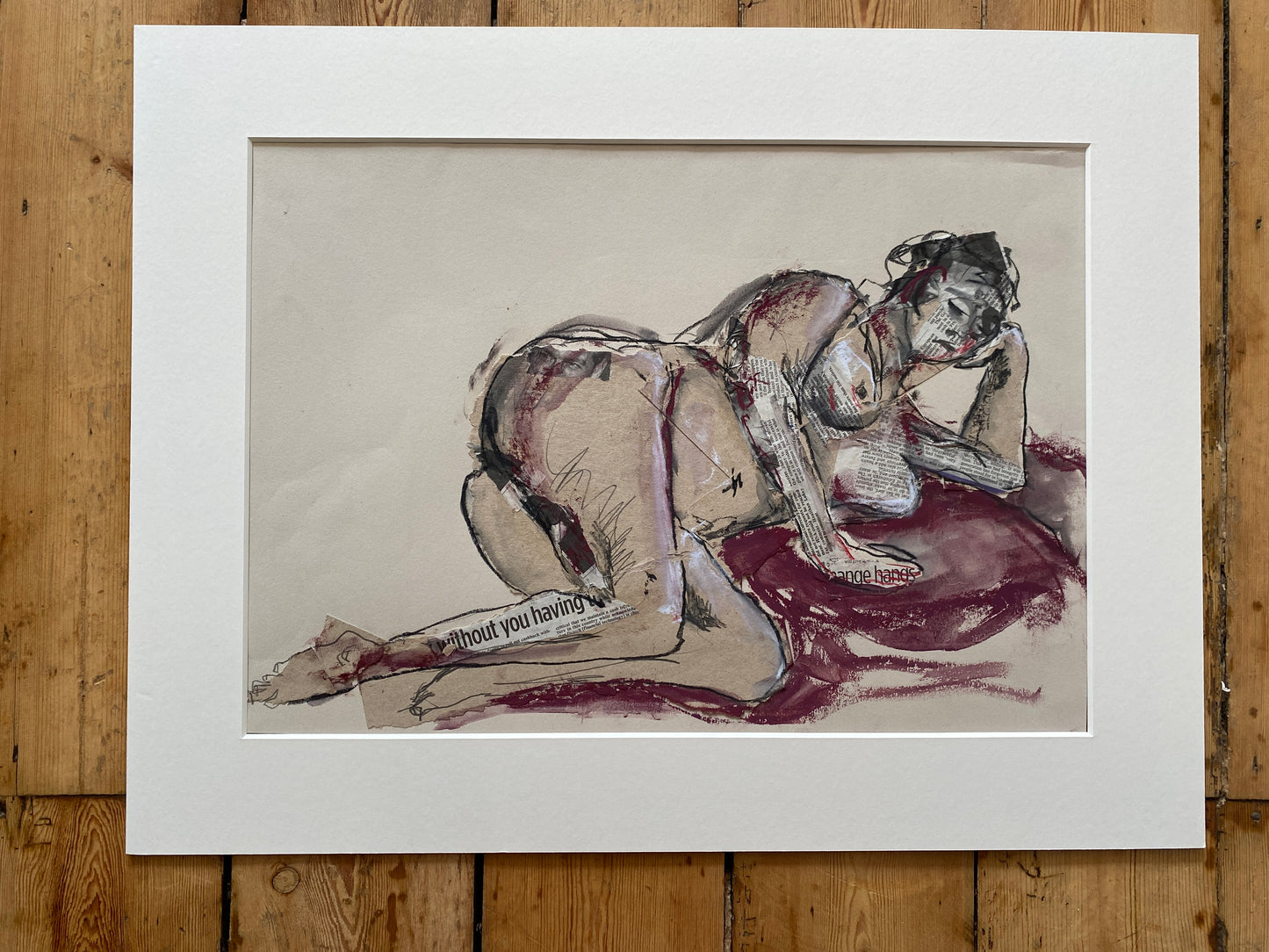 'without you' mixed media drawing