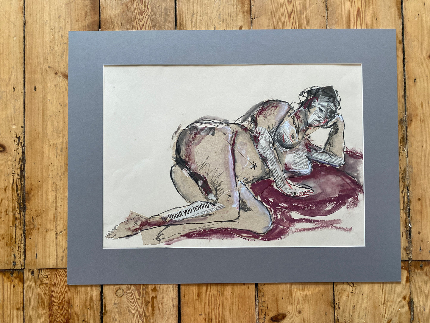 'without you' mixed media drawing