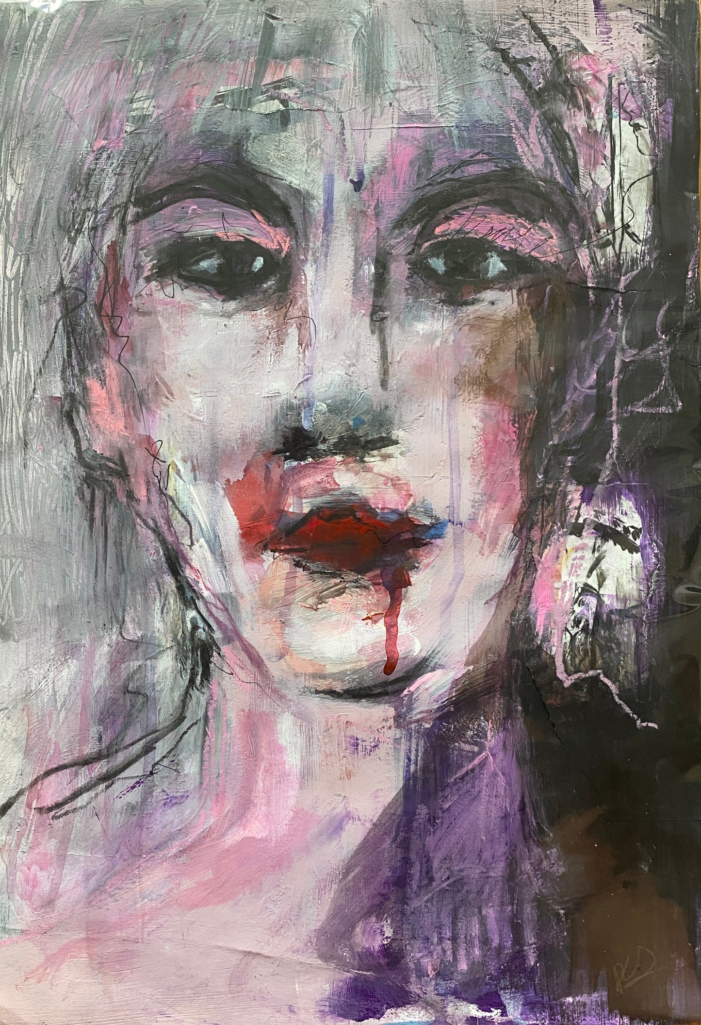 red drip original mixed media painting