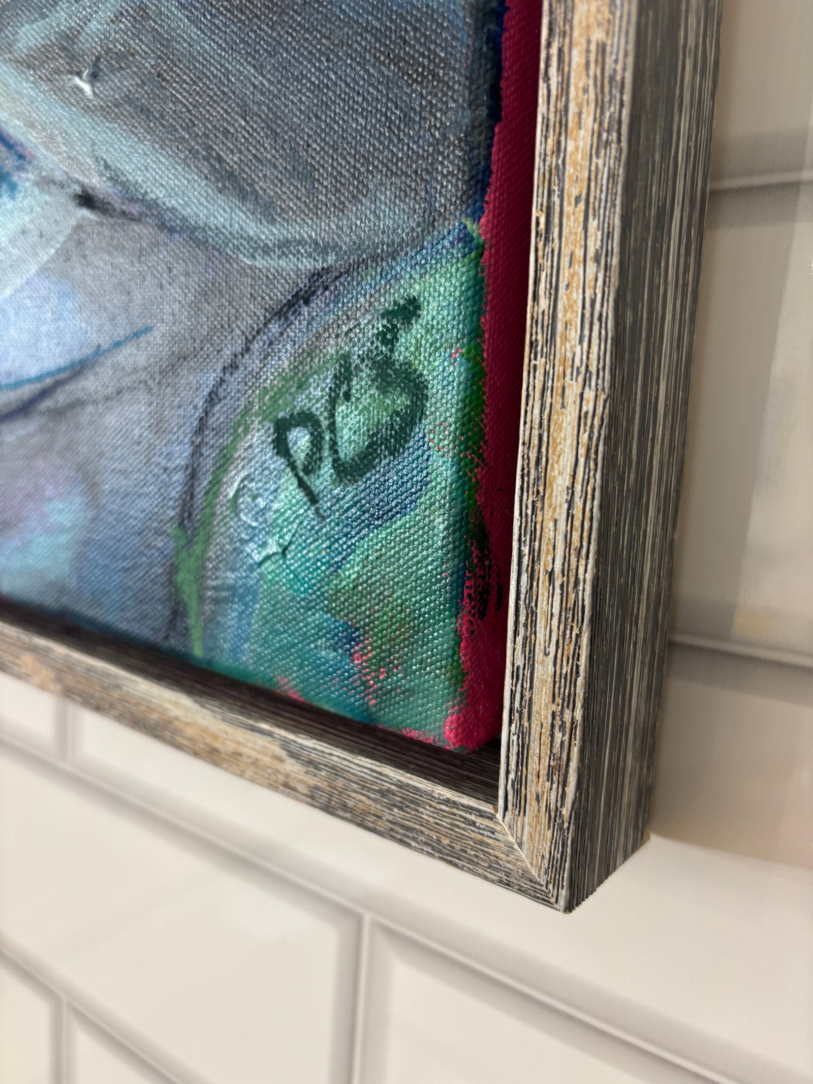 wood pigeon in the birdbath framed original painting