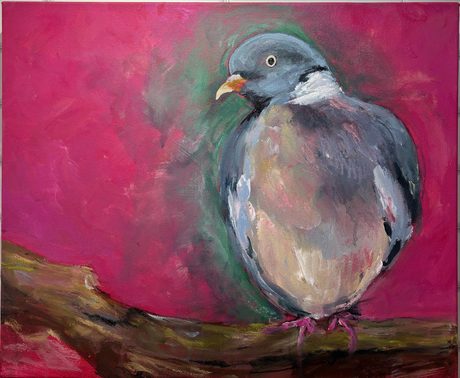 wood pigeon watching original painting