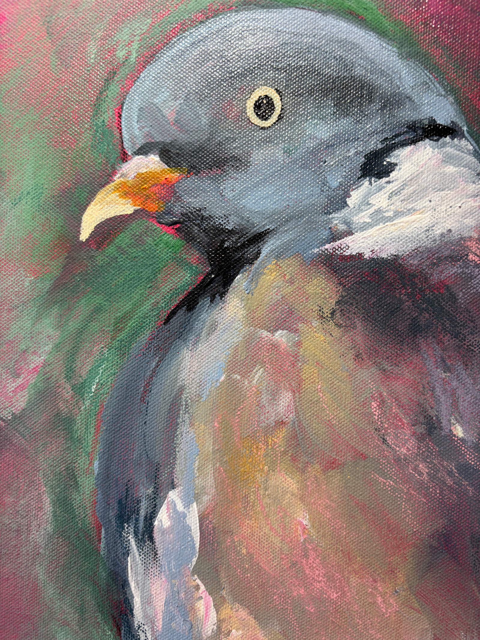 wood pigeon watching original painting