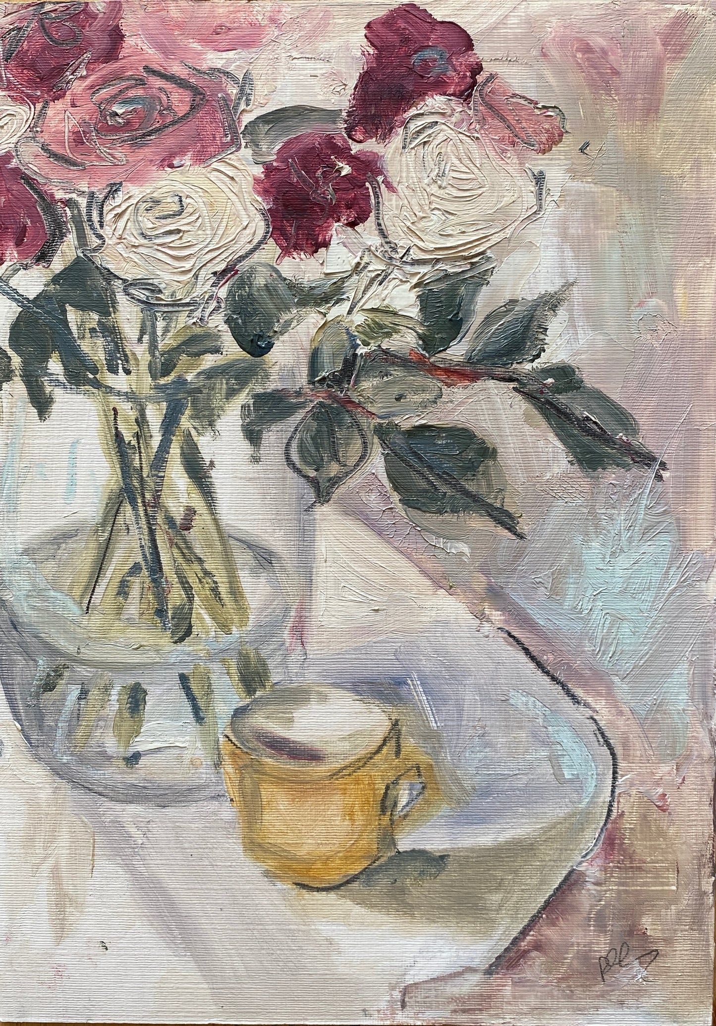 'roses in a vase' original oil painting