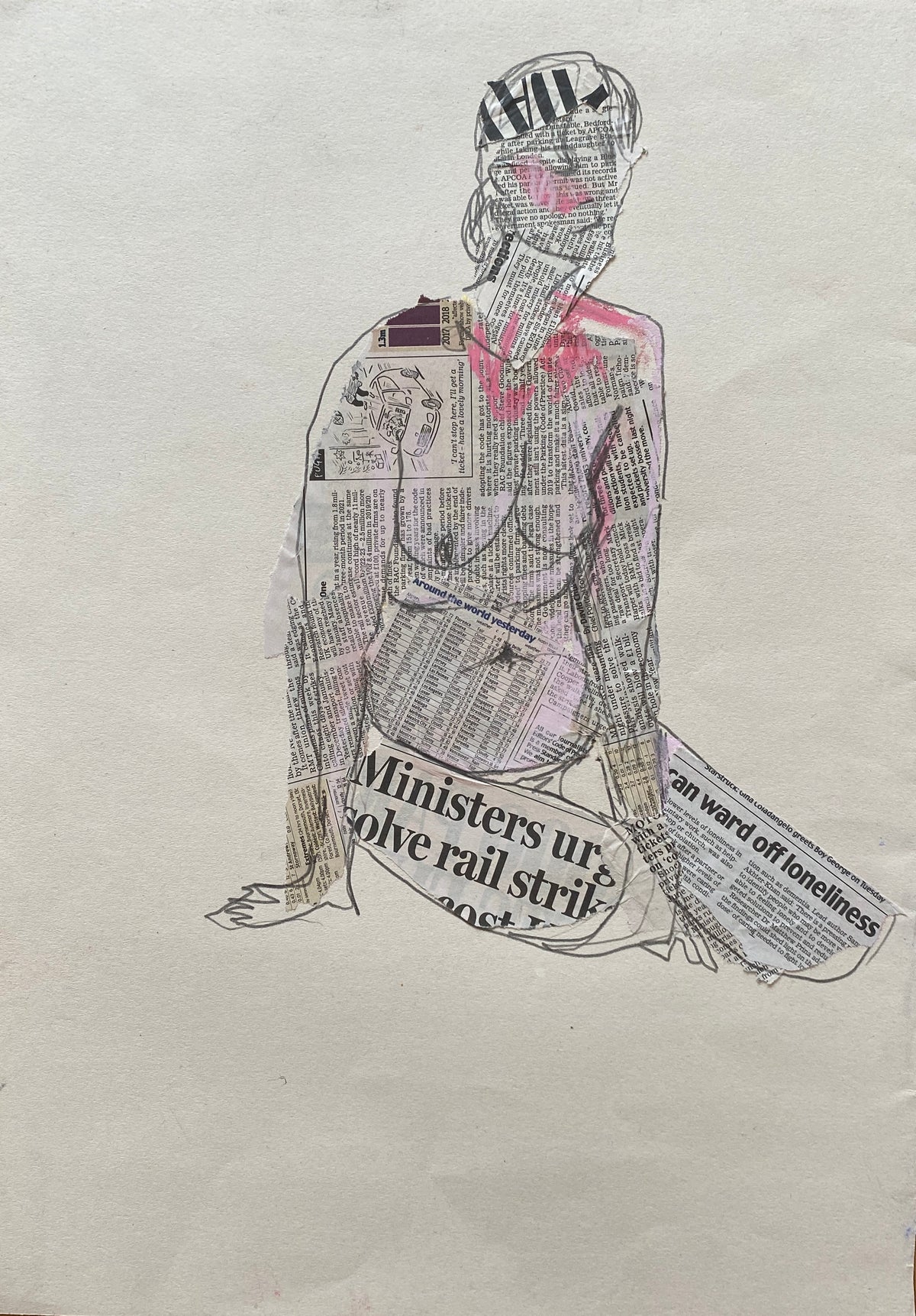 'loneliness' mixed media drawing