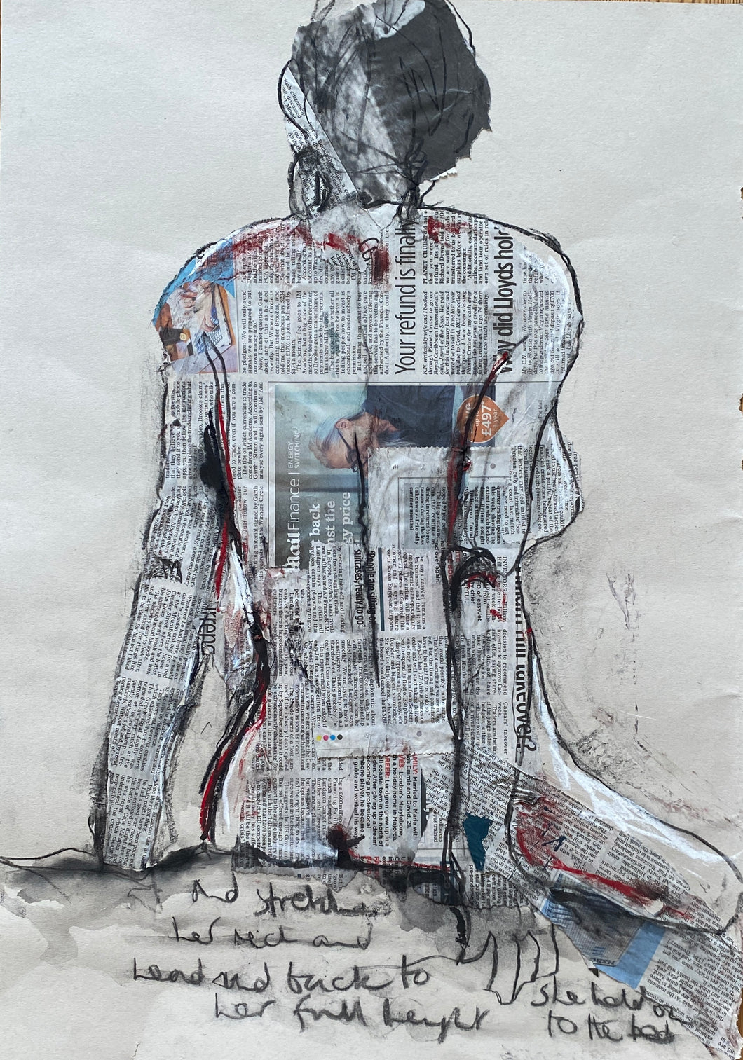 'stretching her neck' mixed media drawing on paper