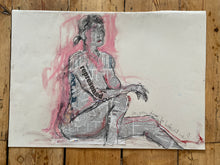 Load image into Gallery viewer, &#39;do you dare to look at me?&#39; mixed media drawing on paper with mount

