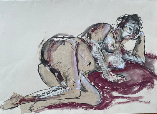 'without you' mixed media drawing