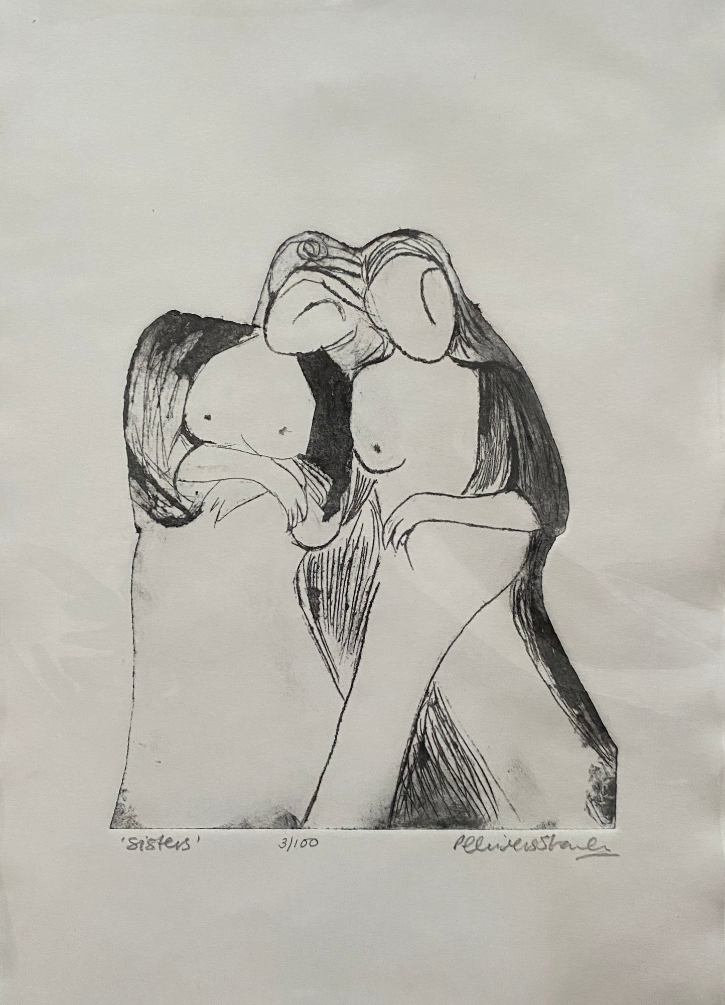 'sisters' original drypoint print